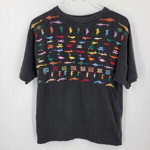 Vintage Essentials Sport T-Shirt Medium Embroidered Black Cotton Folk Tribal Art